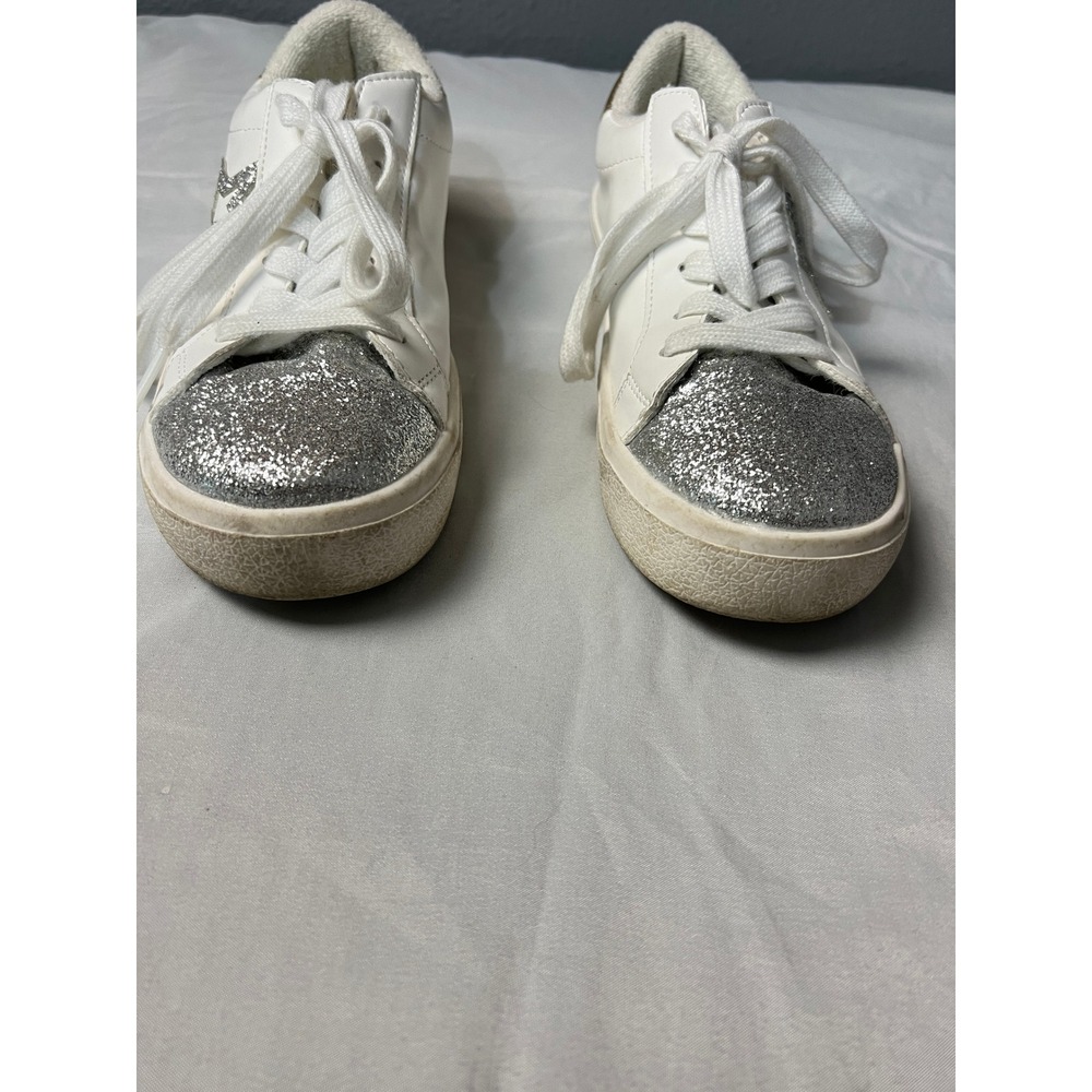 No Boundaries Womens White Silver‎ Glitter Star Low Top Sneakers Memory Foam 7.5